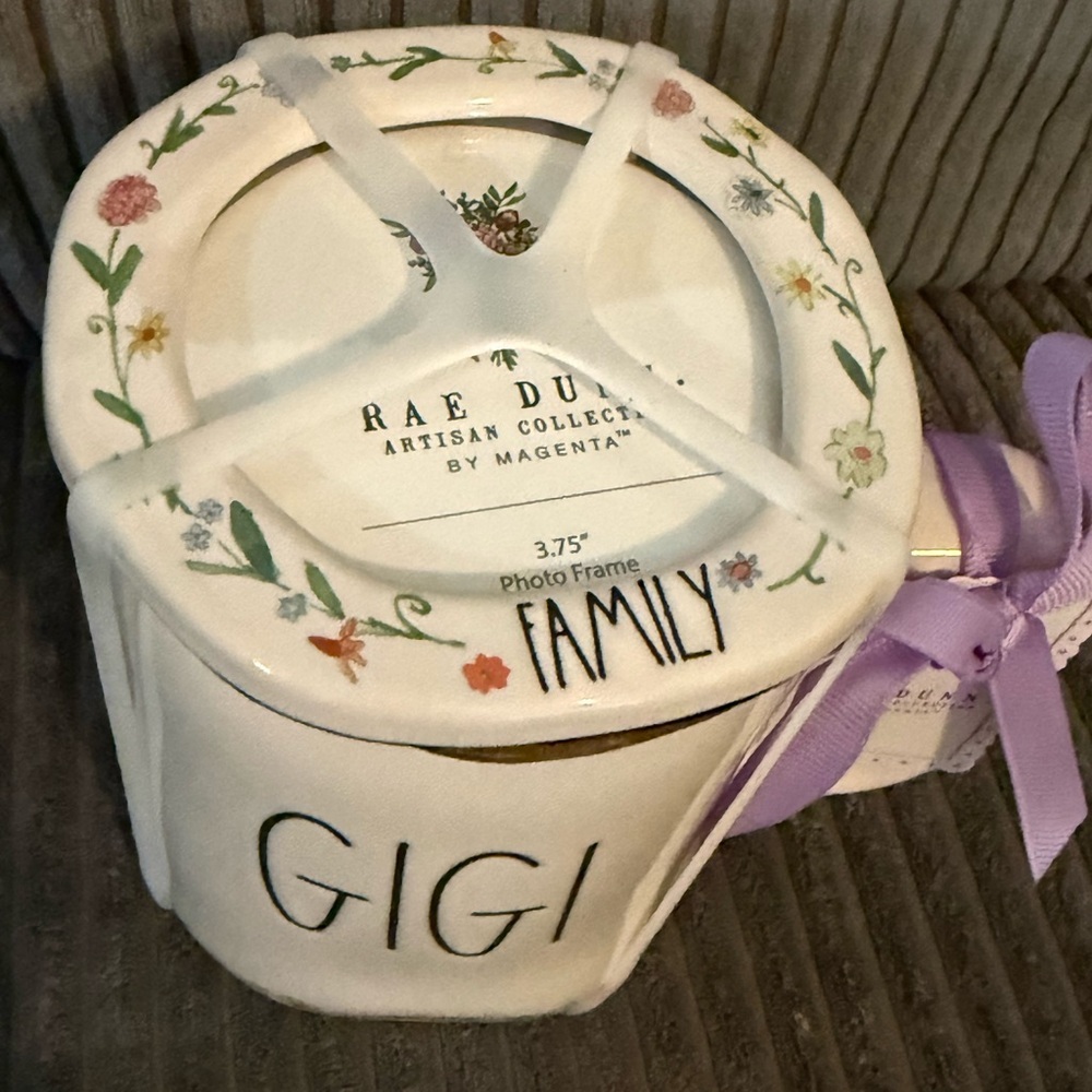 Rae Dunn White Ceramic Mug with Floral Border ‘Gigi’ w/ matching ‘Family’ Frame - Picture 2 of 6